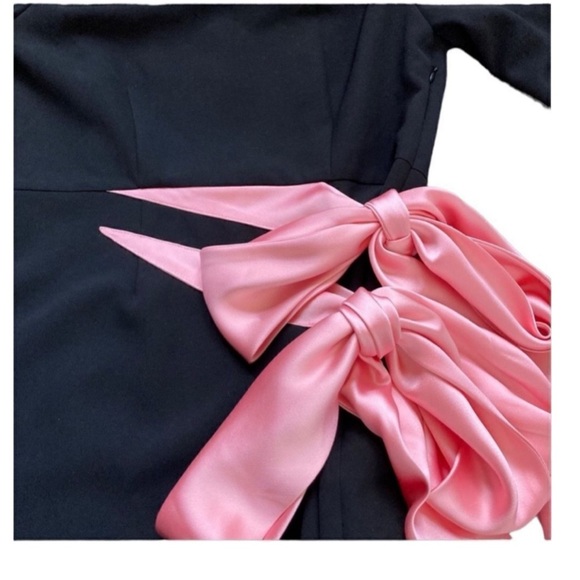 RONNY Kobo Freya Pink Bow Long Sleeve Retro 80’s Style Cocktail Mini Medium NEW - Picture 5 of 14